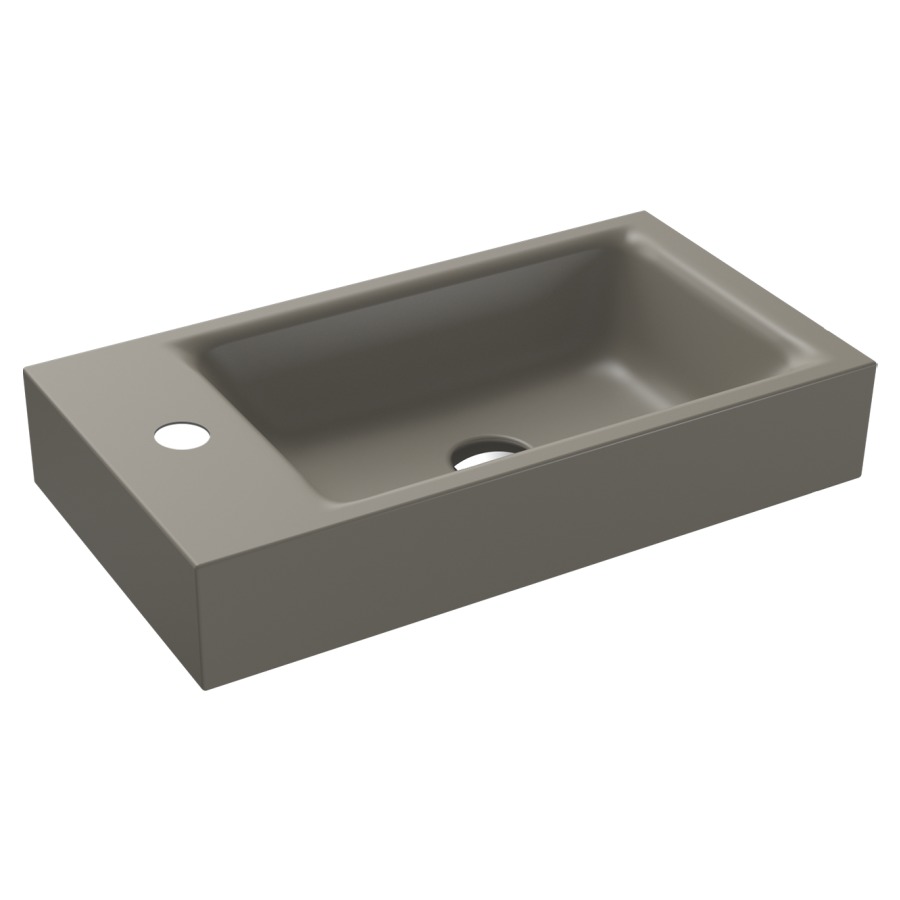 Lave-mains PURO
55 x 30 x 10 cm, acier
banquette de robinetterie
gauche, sans trop-plein