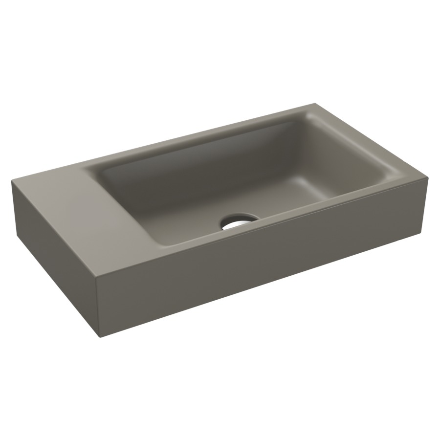 Lave-mains PURO
55 x 30 x 10 cm, acier
banquette de robinetterie
gauche, sans trop-plein