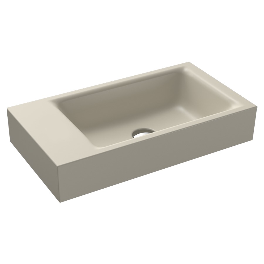Lave-mains PURO
55 x 30 x 10 cm, acier
banquette de robinetterie
gauche, sans trop-plein