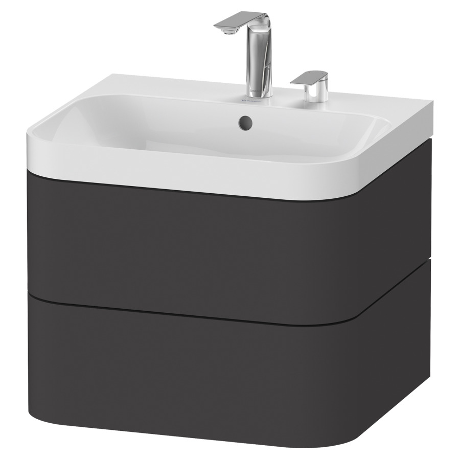 Combination de lavabo HAPPY
D.2 PLUS, 57,5 x 49 x 46,8 cm
élément à 2 tiroirs
lavabo blanc avec
trop-plein, siphon
soupape d'écoulement
Push open incl.