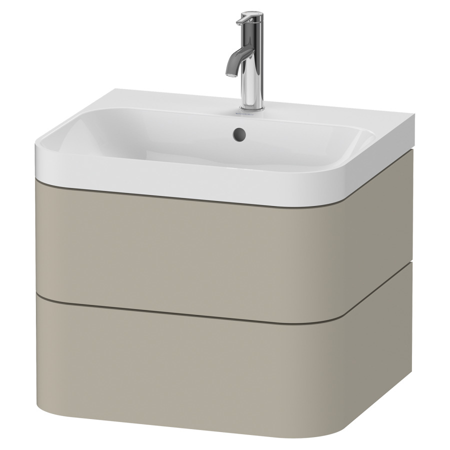 Combination de lavabo HAPPY
D.2 PLUS, 57,5 x 49 x 46,8 cm
élément à 2 tiroirs
lavabo blanc avec
trop-plein, siphon
soupape d'écoulement
Push open incl.