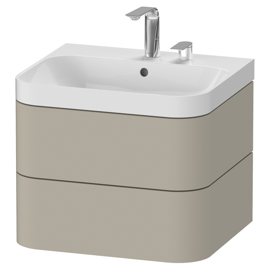 Combination de lavabo HAPPY
D.2 PLUS, 57,5 x 49 x 46,8 cm
élément à 2 tiroirs
lavabo blanc avec
trop-plein, siphon
soupape d'écoulement
Push open incl.