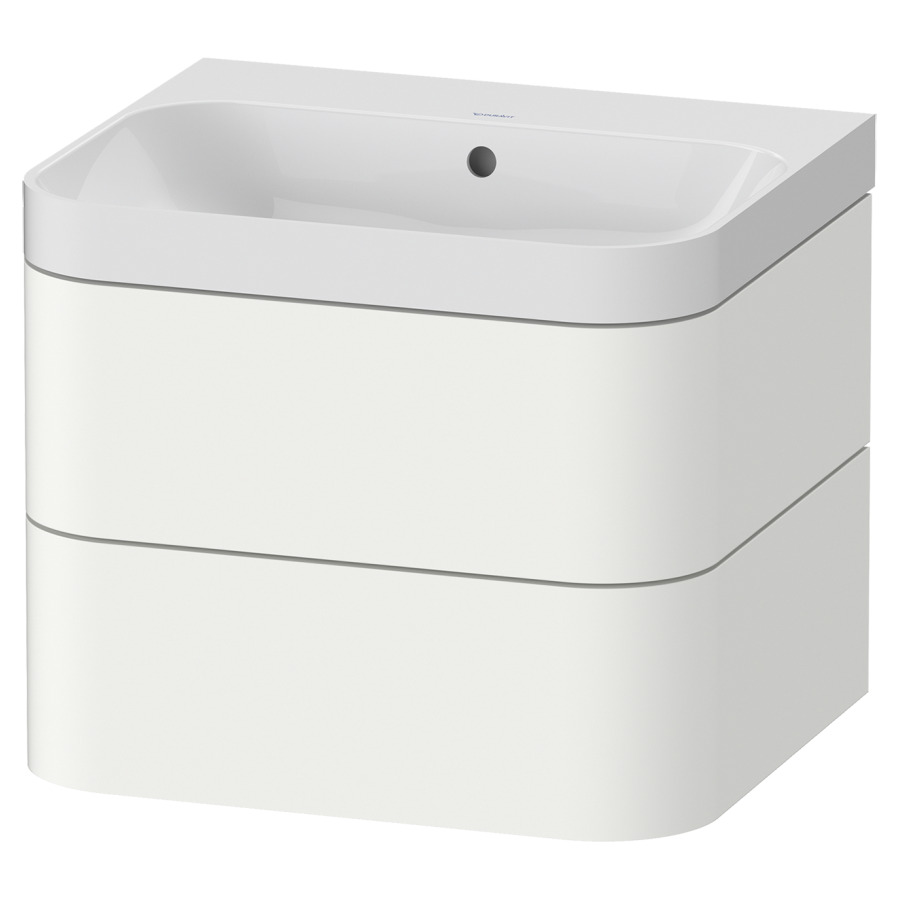 Combination de lavabo HAPPY
D.2 PLUS, 57,5 x 49 x 46,8 cm
élément à 2 tiroirs
lavabo blanc avec
trop-plein, siphon
soupape d'écoulement
Push open incl.