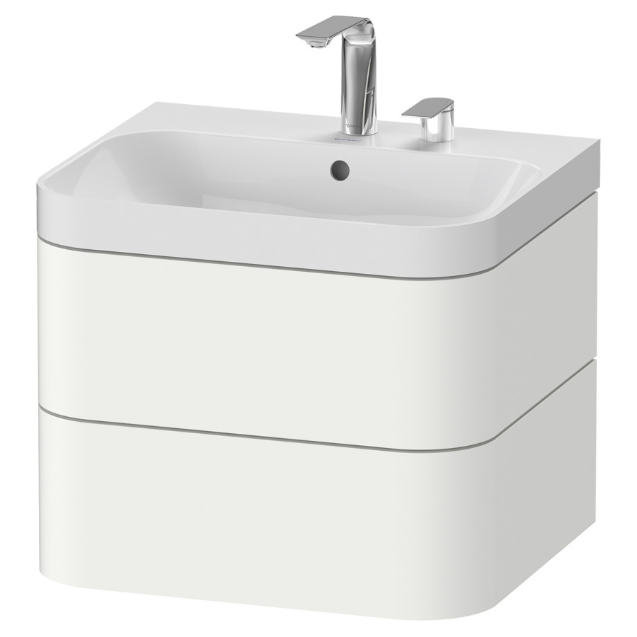 Combination de lavabo HAPPY
D.2 PLUS, 57,5 x 49 x 46,8 cm
élément à 2 tiroirs
lavabo blanc avec
trop-plein, siphon
soupape d'écoulement
Push open incl.