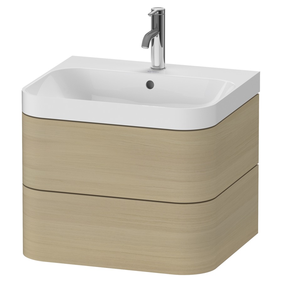 Combination de lavabo HAPPY
D.2 PLUS, 57,5 x 49 x 46,8 cm
élément à 2 tiroirs
lavabo blanc avec
trop-plein, siphon
soupape d'écoulement
Push open incl.