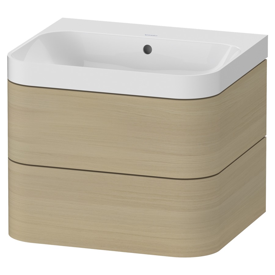 Combination de lavabo HAPPY
D.2 PLUS, 57,5 x 49 x 46,8 cm
élément à 2 tiroirs
lavabo blanc avec
trop-plein, siphon
soupape d'écoulement
Push open incl.