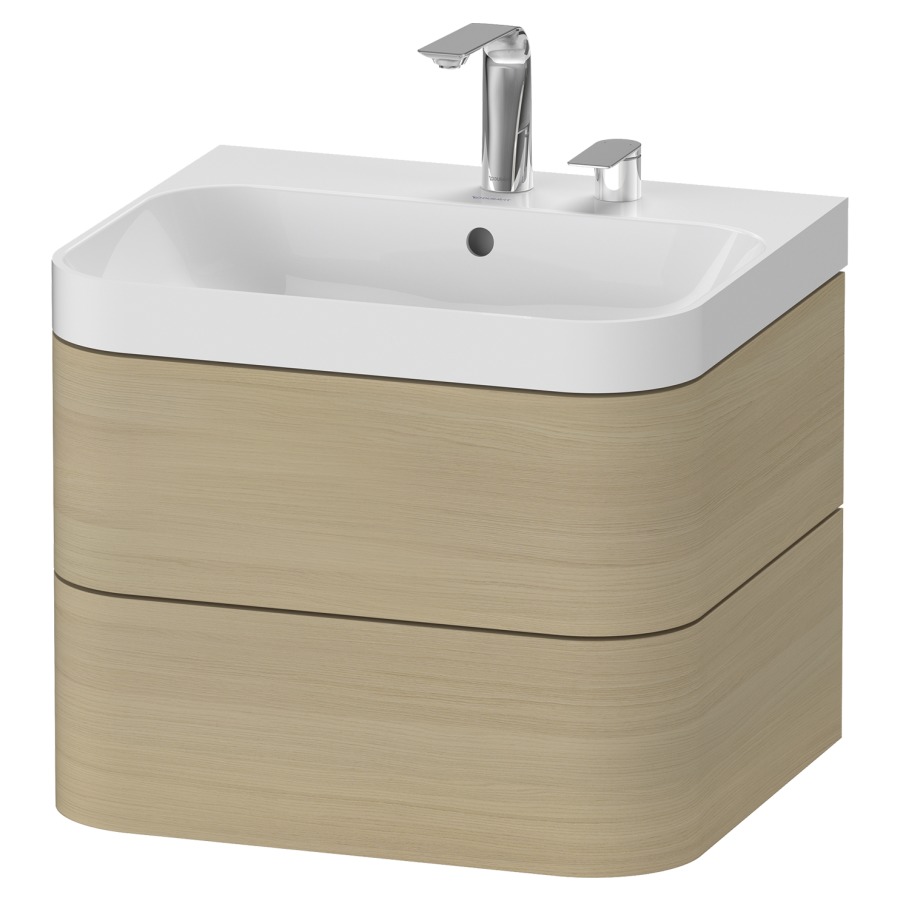 Combination de lavabo HAPPY
D.2 PLUS, 57,5 x 49 x 46,8 cm
élément à 2 tiroirs
lavabo blanc avec
trop-plein, siphon
soupape d'écoulement
Push open incl.