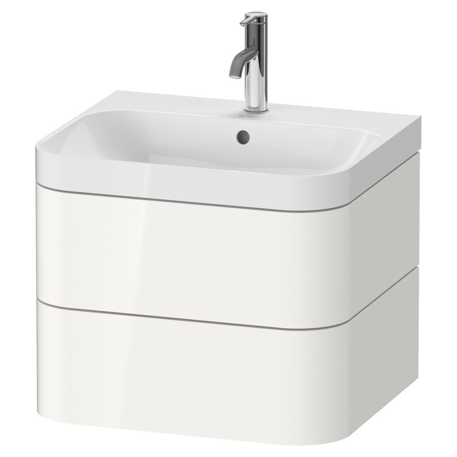 Combination de lavabo HAPPY
D.2 PLUS, 57,5 x 49 x 46,8 cm
élément à 2 tiroirs
lavabo blanc avec
trop-plein, siphon
soupape d'écoulement
Push open incl.