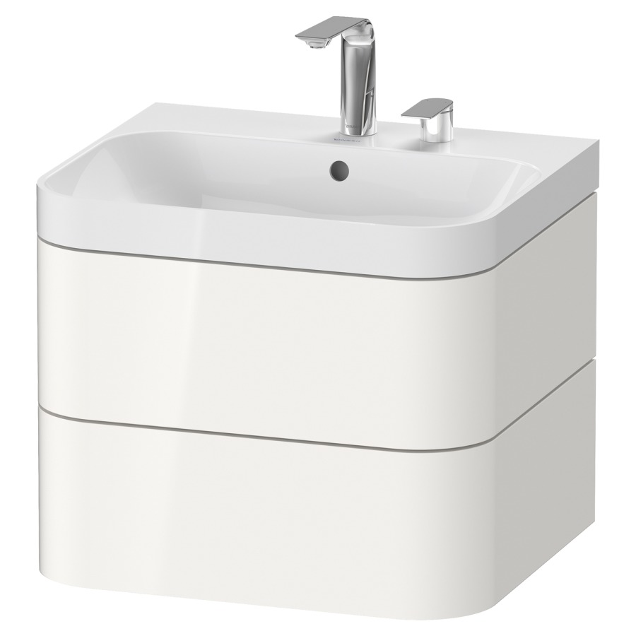 Combination de lavabo HAPPY
D.2 PLUS, 57,5 x 49 x 46,8 cm
élément à 2 tiroirs
lavabo blanc avec
trop-plein, siphon
soupape d'écoulement
Push open incl.