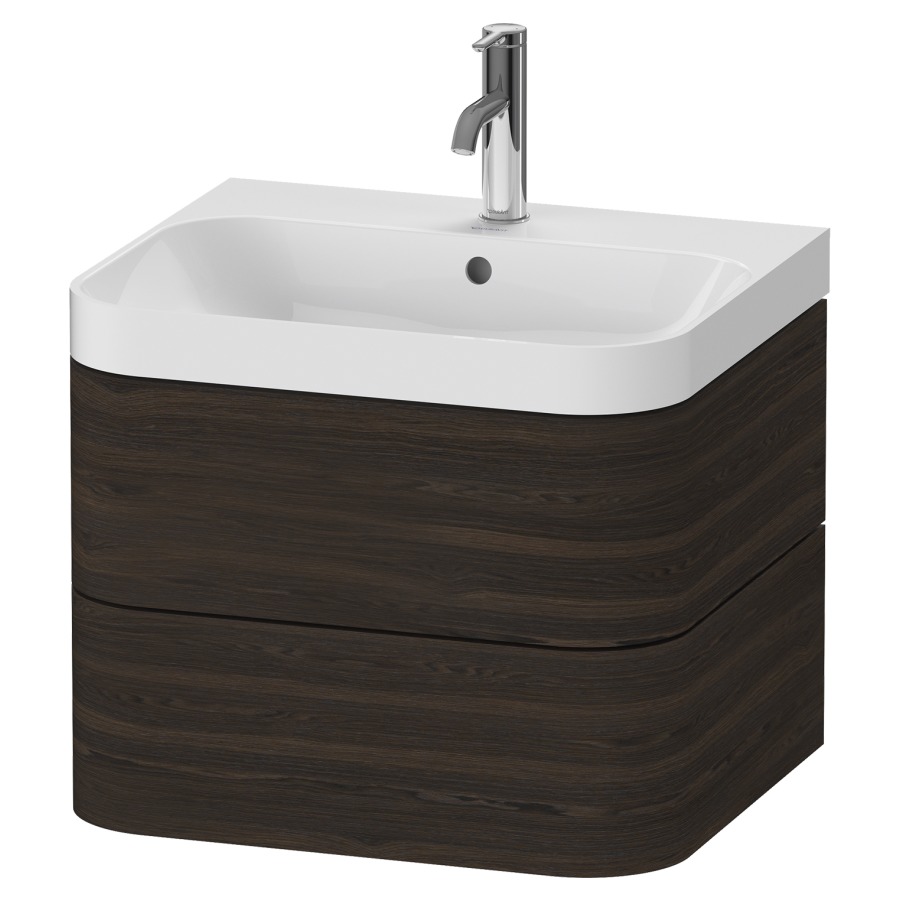 Combination de lavabo HAPPY
D.2 PLUS, 57,5 x 49 x 46,8 cm
élément à 2 tiroirs
lavabo blanc avec
trop-plein, siphon
soupape d'écoulement
Push open incl.