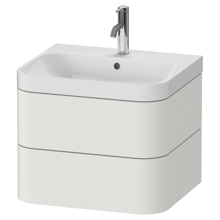 Combination de lavabo HAPPY
D.2 PLUS, 57,5 x 49 x 46,8 cm
élément à 2 tiroirs
lavabo blanc avec
trop-plein, siphon
soupape d'écoulement
Push open incl.