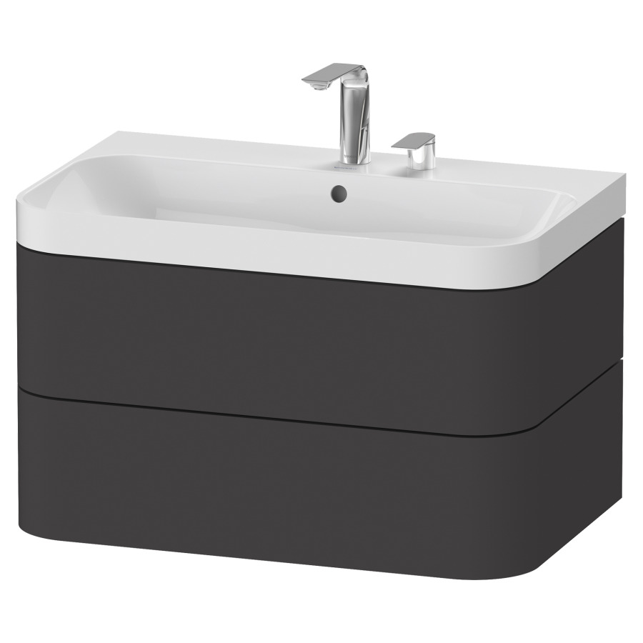 Combination de lavabo HAPPY
D.2 PLUS, 77,5 x 49 x 46,8 cm
élément à 2 tiroirs
lavabo blanc avec
trop-plein, siphon
soupape d'écoulement
Push Open incl.