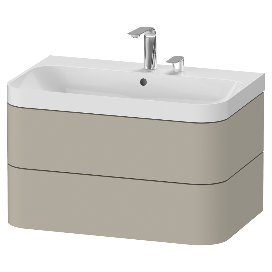 Combination de lavabo HAPPY
D.2 PLUS, 77,5 x 49 x 46,8 cm
élément à 2 tiroirs
lavabo blanc avec
trop-plein, siphon
soupape d'écoulement
Push Open incl.