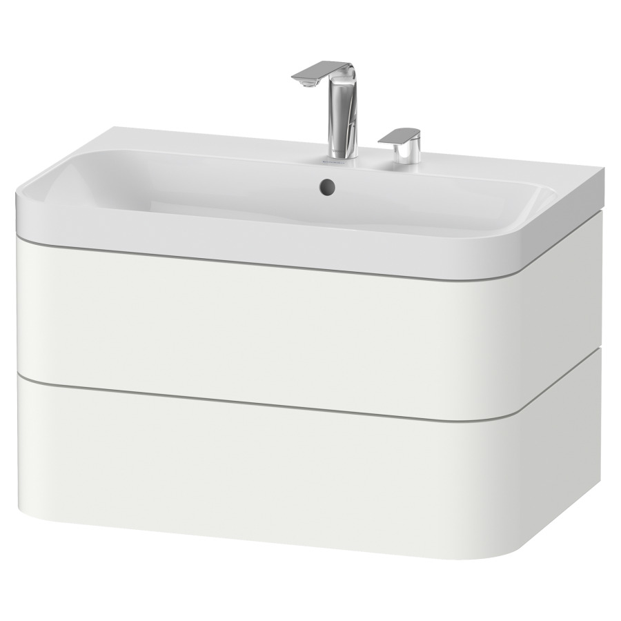 Combination de lavabo HAPPY
D.2 PLUS, 77,5 x 49 x 46,8 cm
élément à 2 tiroirs
lavabo blanc avec
trop-plein, siphon
soupape d'écoulement
Push Open incl.