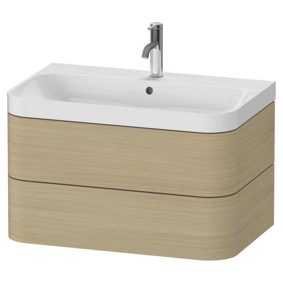 Combination de lavabo HAPPY
D.2 PLUS, 77,5 x 49 x 46,8 cm
élément à 2 tiroirs
lavabo blanc avec
trop-plein, siphon
soupape d'écoulement
Push Open incl.