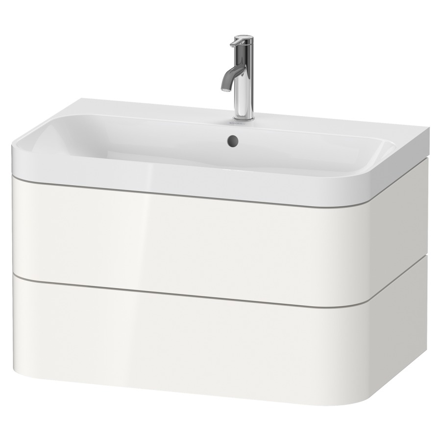 Combination de lavabo HAPPY
D.2 PLUS, 77,5 x 49 x 46,8 cm
élément à 2 tiroirs
lavabo blanc avec
trop-plein, siphon
soupape d'écoulement
Push Open incl.