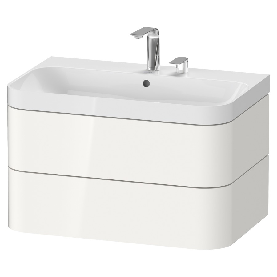 Combination de lavabo HAPPY
D.2 PLUS, 77,5 x 49 x 46,8 cm
élément à 2 tiroirs
lavabo blanc avec
trop-plein, siphon
soupape d'écoulement
Push Open incl.
