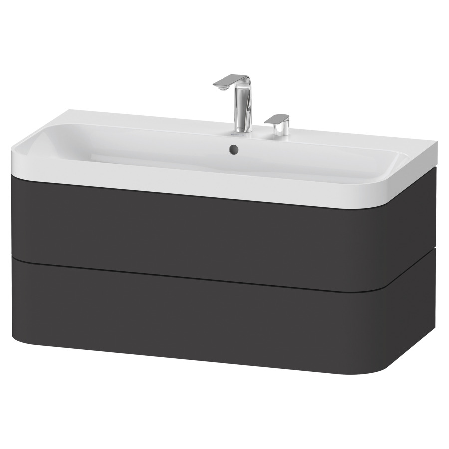 Combination de lavabo HAPPY
D.2 PLUS, 97,5 x 49 x 46,8 cm
élément à 2 tiroirs
lavabo blanc avec
trop-plein, siphon
soupape d'écoulement
Push Open incl.