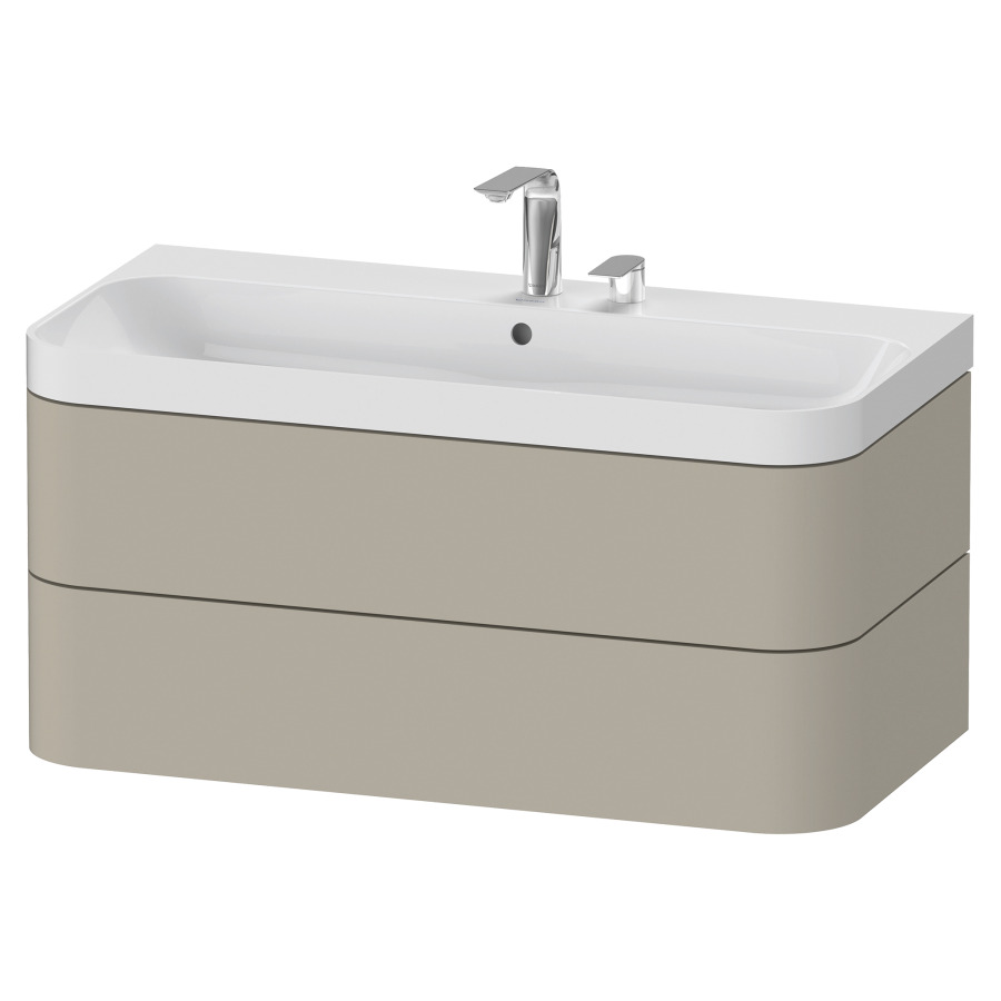 Combination de lavabo HAPPY
D.2 PLUS, 97,5 x 49 x 46,8 cm
élément à 2 tiroirs
lavabo blanc avec
trop-plein, siphon
soupape d'écoulement
Push Open incl.