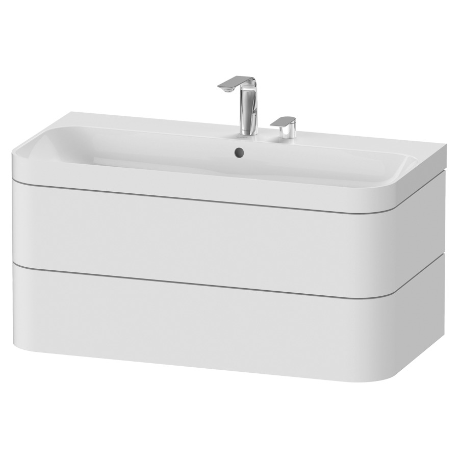 Combination de lavabo HAPPY
D.2 PLUS, 97,5 x 49 x 46,8 cm
élément à 2 tiroirs
lavabo blanc avec
trop-plein, siphon
soupape d'écoulement
Push Open incl.