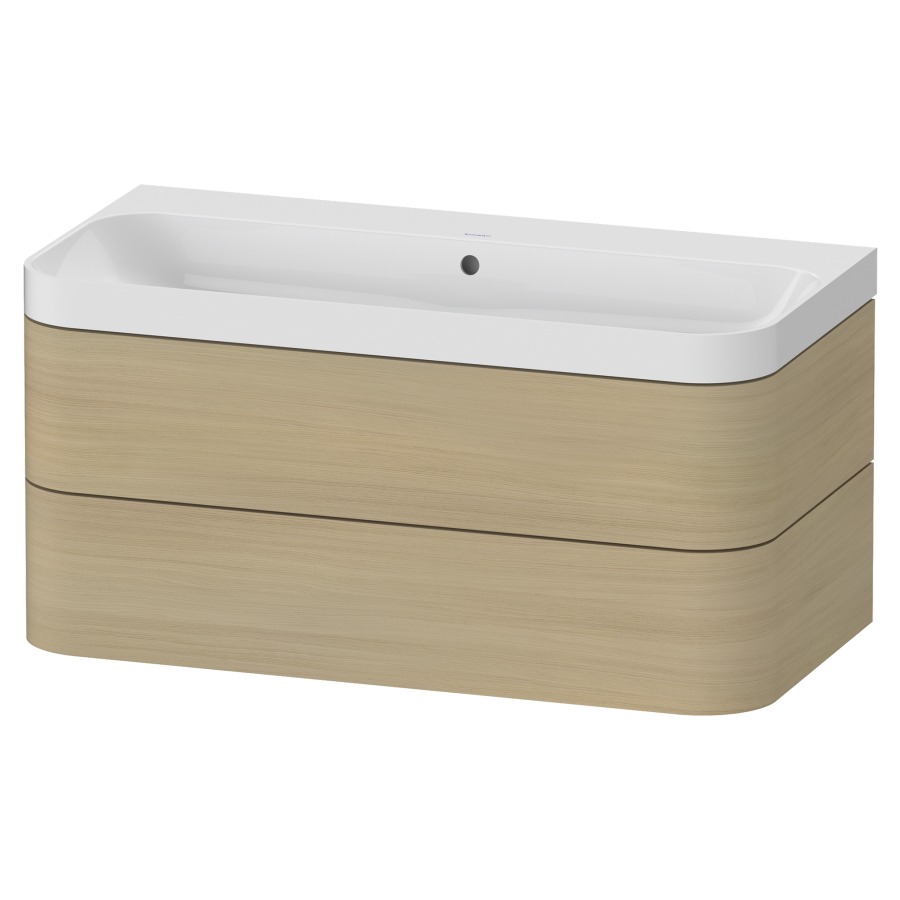 Combination de lavabo HAPPY
D.2 PLUS, 97,5 x 49 x 46,8 cm
élément à 2 tiroirs
lavabo blanc avec
trop-plein, siphon
soupape d'écoulement
Push Open incl.