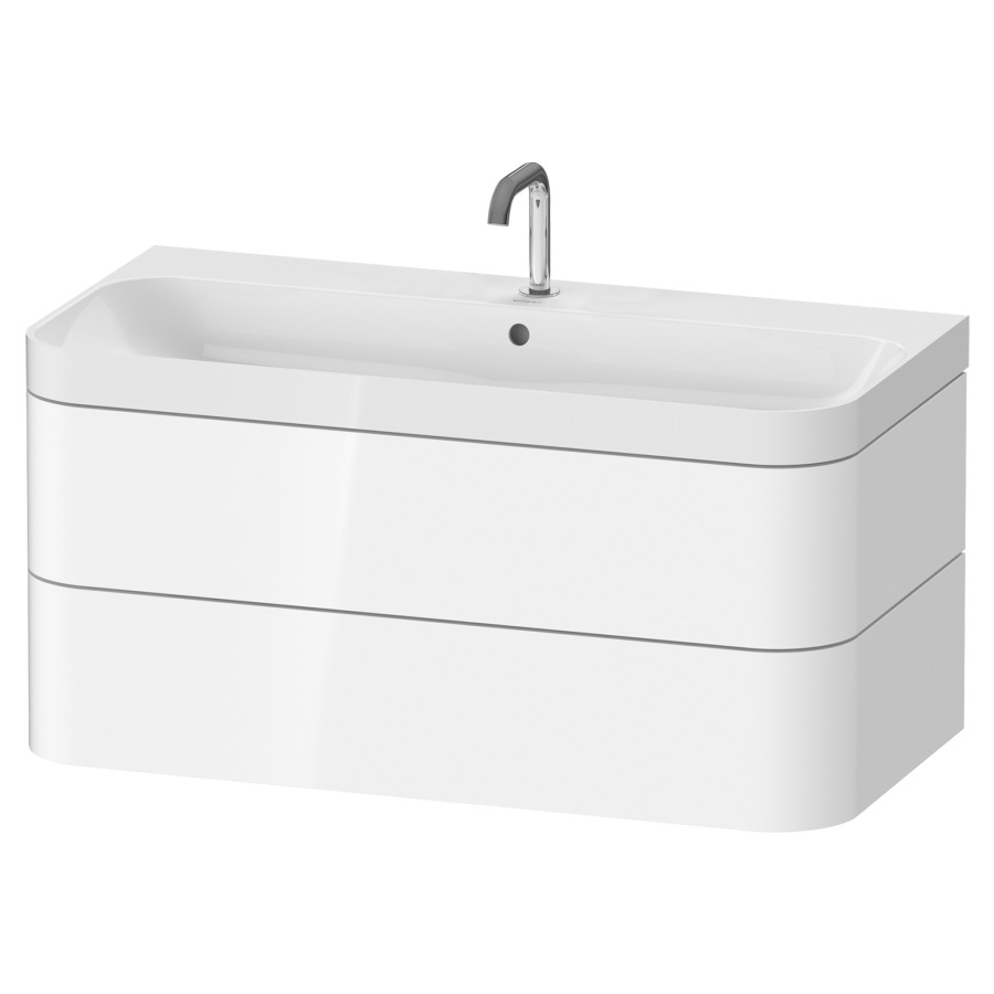 Combination de lavabo HAPPY
D.2 PLUS, 97,5 x 49 x 46,8 cm
élément à 2 tiroirs
lavabo blanc avec
trop-plein, siphon
soupape d'écoulement
Push Open incl.
