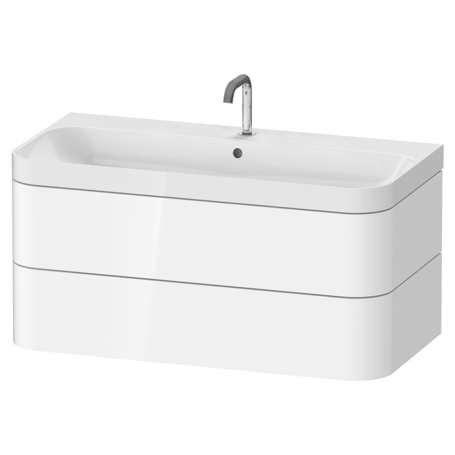 Combination de lavabo HAPPY
D.2 PLUS, 97,5 x 49 x 46,8 cm
élément à 2 tiroirs
lavabo blanc avec
trop-plein, siphon
soupape d'écoulement
Push Open incl.