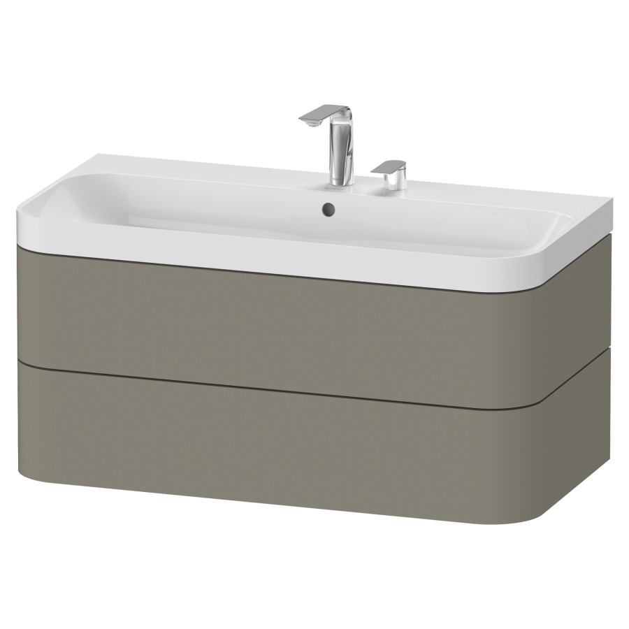Combination de lavabo HAPPY
D.2 PLUS, 97,5 x 49 x 46,8 cm
élément à 2 tiroirs
lavabo blanc avec
trop-plein, siphon
soupape d'écoulement
Push Open incl.