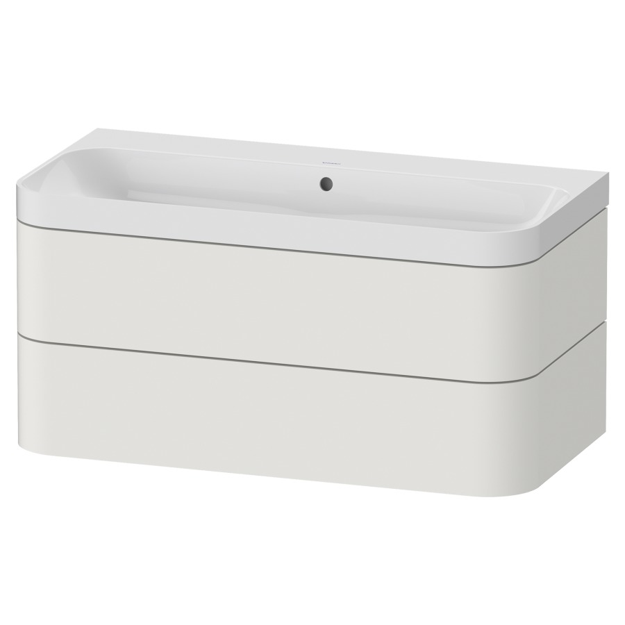 Combination de lavabo HAPPY
D.2 PLUS, 97,5 x 49 x 46,8 cm
élément à 2 tiroirs
lavabo blanc avec
trop-plein, siphon
soupape d'écoulement
Push Open incl.