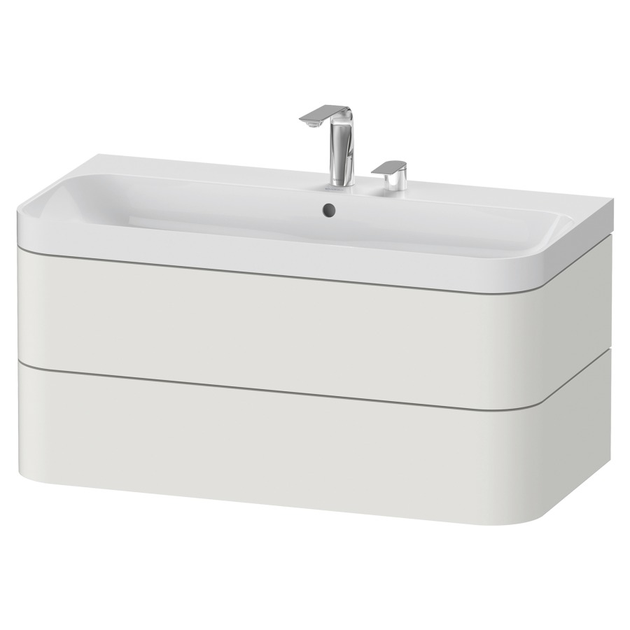 Combination de lavabo HAPPY
D.2 PLUS, 97,5 x 49 x 46,8 cm
élément à 2 tiroirs
lavabo blanc avec
trop-plein, siphon
soupape d'écoulement
Push Open incl.