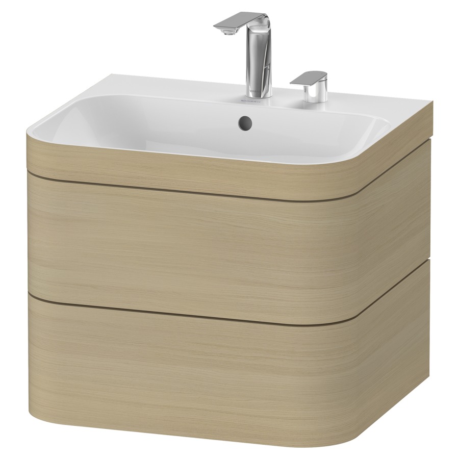 Combination de lavabo HAPPY
D.2 PLUS, 57,5 x 49 x 46,8 cm
élément à 2 tiroirs
lavabo avec trop-plein
avec plaque de recourvrement
en couleur de meuble
siphon, soupape d'écoulement
Push Open incl.