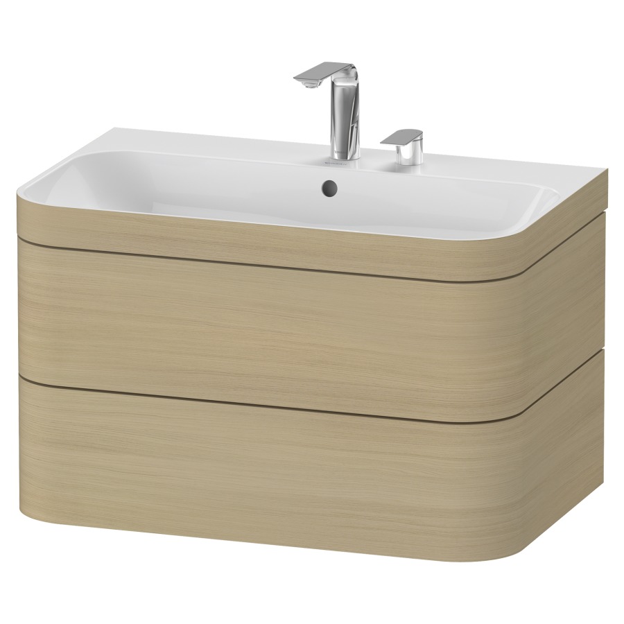 Combination de lavabo HAPPY
D.2 PLUS, 77,5 x 49 x 46,8 cm
élément à 2 tiroirs
lavabo avec trop-plein
avec plaque de recourvrement
en couleur de meuble
siphon, soupape d'écoulement
Push Open incl.