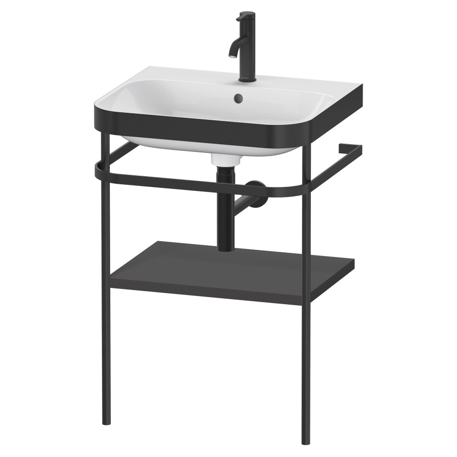 Combination de lavabo HAPPY
D.2 PLUS, 57,5 x 49 x 85 cm
1 tablette, posé sur le sol
profil noir mat
lavabo avec plaque
de recourvrement en couleur
de console, porte-serviette
soupape d'écoulement
Push Open incl.