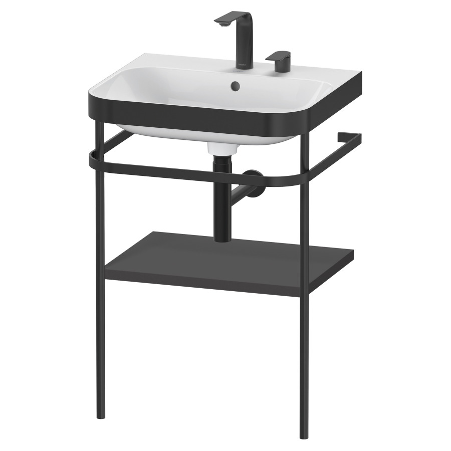 Combination de lavabo HAPPY
D.2 PLUS, 57,5 x 49 x 85 cm
1 tablette, posé sur le sol
profil noir mat
lavabo avec plaque
de recourvrement en couleur
de console, porte-serviette
soupape d'écoulement
Push Open incl.