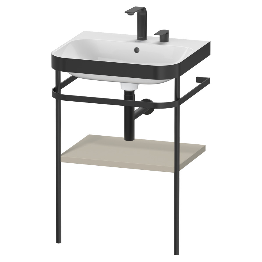 Combination de lavabo HAPPY
D.2 PLUS, 57,5 x 49 x 85 cm
1 tablette, posé sur le sol
profil noir mat
lavabo avec plaque
de recourvrement en couleur
de console, porte-serviette
soupape d'écoulement
Push Open incl.
