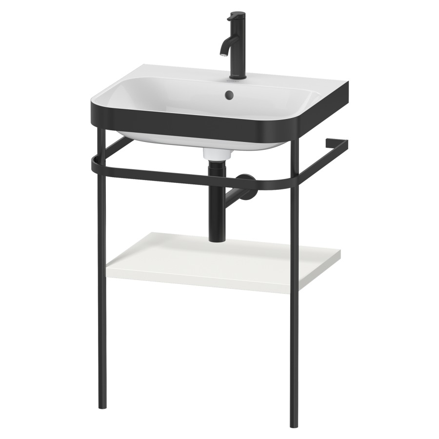 Combination de lavabo HAPPY
D.2 PLUS, 57,5 x 49 x 85 cm
1 tablette, posé sur le sol
profil noir mat
lavabo avec plaque
de recourvrement en couleur
de console, porte-serviette
soupape d'écoulement
Push Open incl.