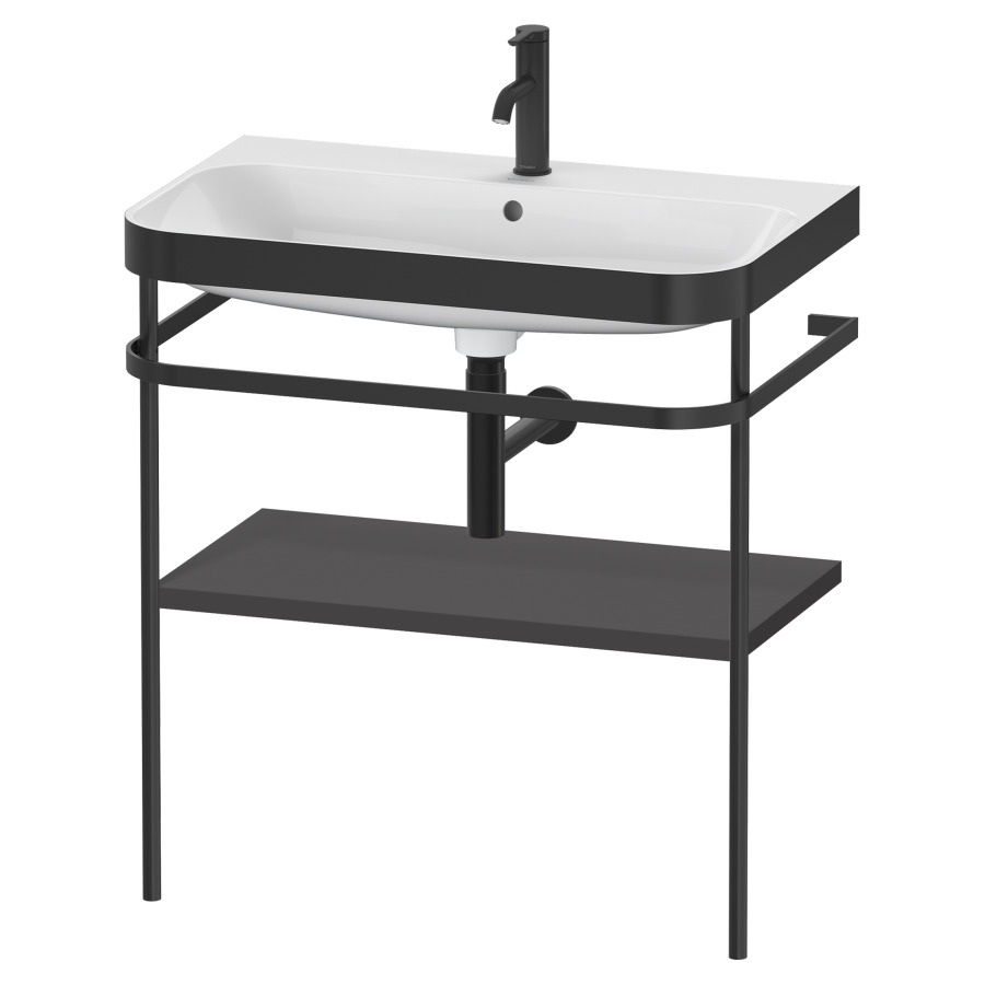 Combination de lavabo HAPPY
D.2 PLUS, 77,5 x 49 x 85 cm
1 tablette, posé sur le sol
profil noir mat
lavabo avec plaque
de recourvrement en couleur
de console, porte-serviette
soupape d'écoulement
Push Open incl.