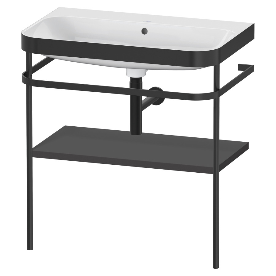 Combination de lavabo HAPPY
D.2 PLUS, 77,5 x 49 x 85 cm
1 tablette, posé sur le sol
profil noir mat
lavabo avec plaque
de recourvrement en couleur
de console, porte-serviette
soupape d'écoulement
Push Open incl.