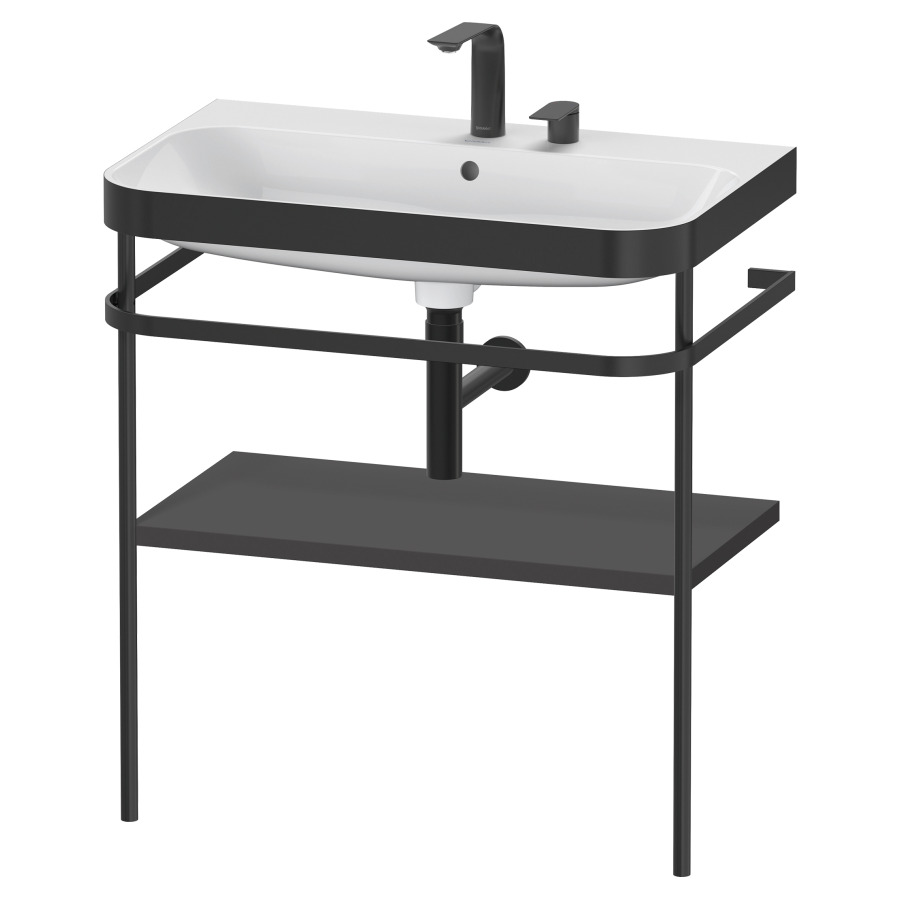 Combination de lavabo HAPPY
D.2 PLUS, 77,5 x 49 x 85 cm
1 tablette, posé sur le sol
profil noir mat
lavabo avec plaque
de recourvrement en couleur
de console, porte-serviette
soupape d'écoulement
Push Open incl.