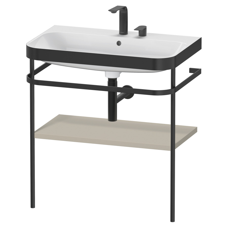 Combination de lavabo HAPPY
D.2 PLUS, 77,5 x 49 x 85 cm
1 tablette, posé sur le sol
profil noir mat
lavabo avec plaque
de recourvrement en couleur
de console, porte-serviette
soupape d'écoulement
Push Open incl.