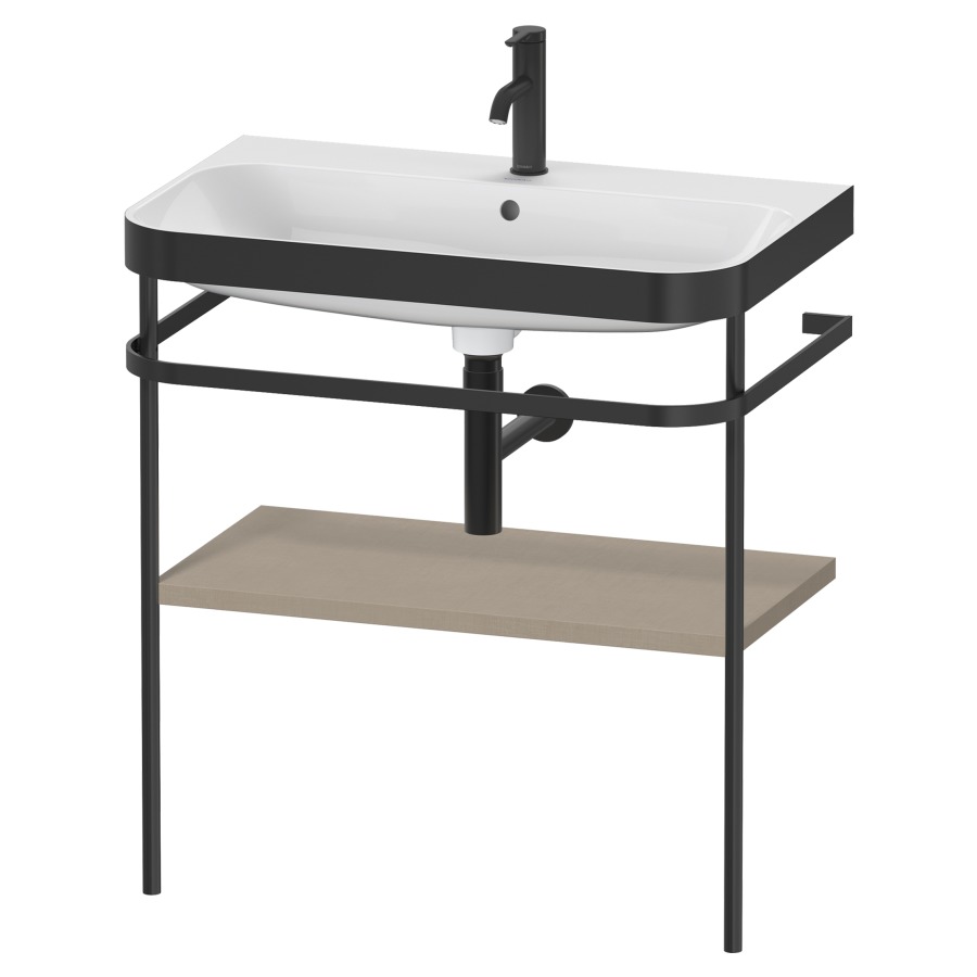 Combination de lavabo HAPPY
D.2 PLUS, 77,5 x 49 x 85 cm
1 tablette, posé sur le sol
profil noir mat
lavabo avec plaque
de recourvrement en couleur
de console, porte-serviette
soupape d'écoulement
Push Open incl.