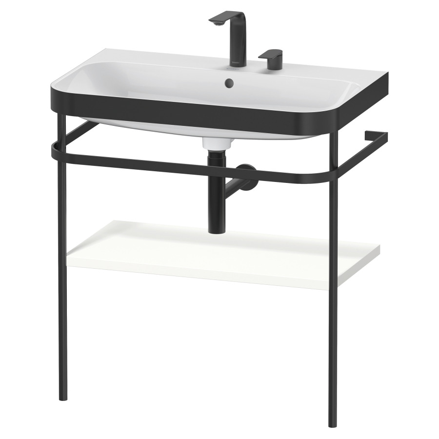 Combination de lavabo HAPPY
D.2 PLUS, 77,5 x 49 x 85 cm
1 tablette, posé sur le sol
profil noir mat
lavabo avec plaque
de recourvrement en couleur
de console, porte-serviette
soupape d'écoulement
Push Open incl.