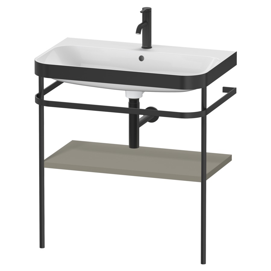Combination de lavabo HAPPY
D.2 PLUS, 77,5 x 49 x 85 cm
1 tablette, posé sur le sol
profil noir mat
lavabo avec plaque
de recourvrement en couleur
de console, porte-serviette
soupape d'écoulement
Push Open incl.