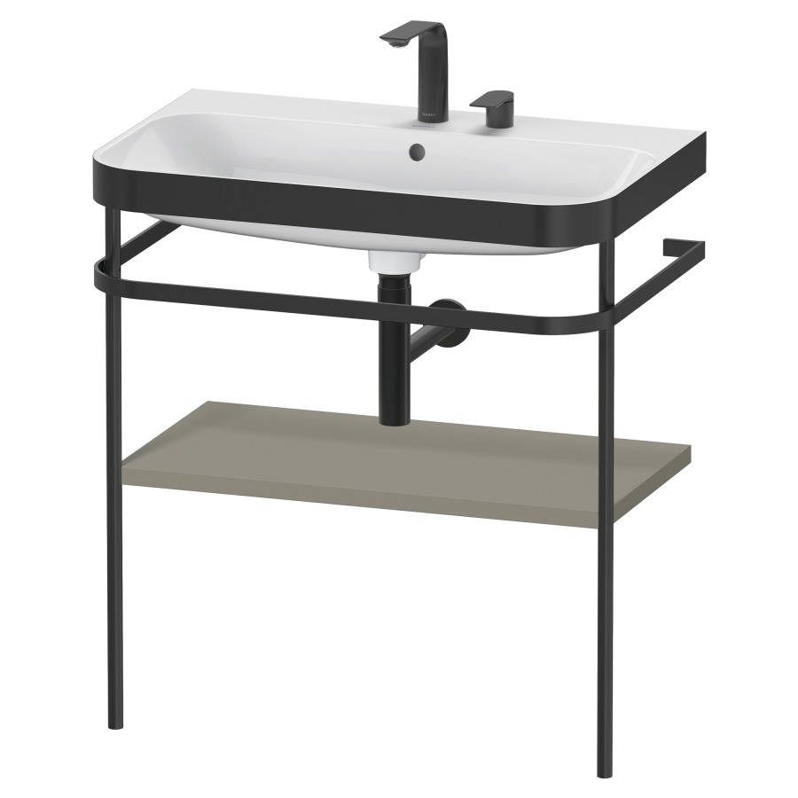 Combination de lavabo HAPPY
D.2 PLUS, 77,5 x 49 x 85 cm
1 tablette, posé sur le sol
profil noir mat
lavabo avec plaque
de recourvrement en couleur
de console, porte-serviette
soupape d'écoulement
Push Open incl.