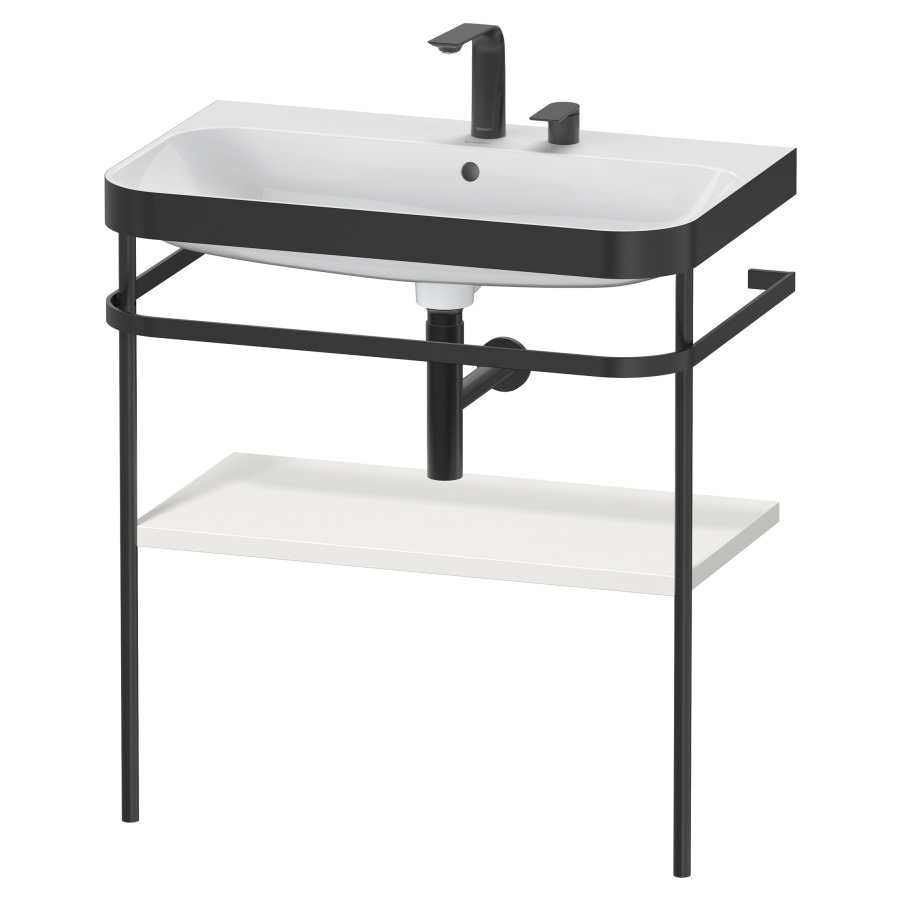 Combination de lavabo HAPPY
D.2 PLUS, 77,5 x 49 x 85 cm
1 tablette, posé sur le sol
profil noir mat
lavabo avec plaque
de recourvrement en couleur
de console, porte-serviette
soupape d'écoulement
Push Open incl.