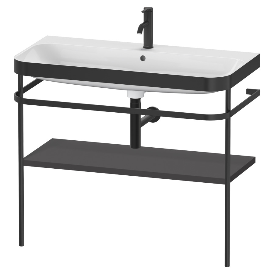 Combination de lavabo HAPPY
D.2 PLUS, 97,5 x 49 x 85 cm
1 tablette, posé sur le sol
profil noir mat
lavabo incl. avec plaque
de recourvrement en couleur
de console, porte-serviette
soupape d'écoulement
Push Open incl.