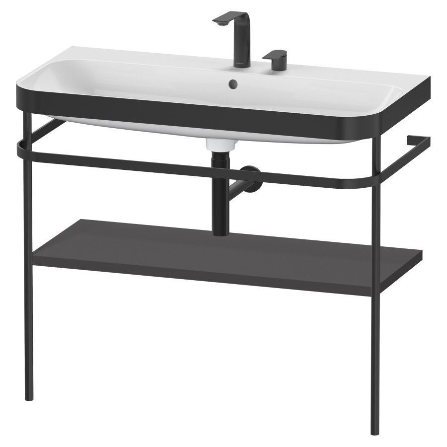 Combination de lavabo HAPPY
D.2 PLUS, 97,5 x 49 x 85 cm
1 tablette, posé sur le sol
profil noir mat
lavabo incl. avec plaque
de recourvrement en couleur
de console, porte-serviette
soupape d'écoulement
Push Open incl.