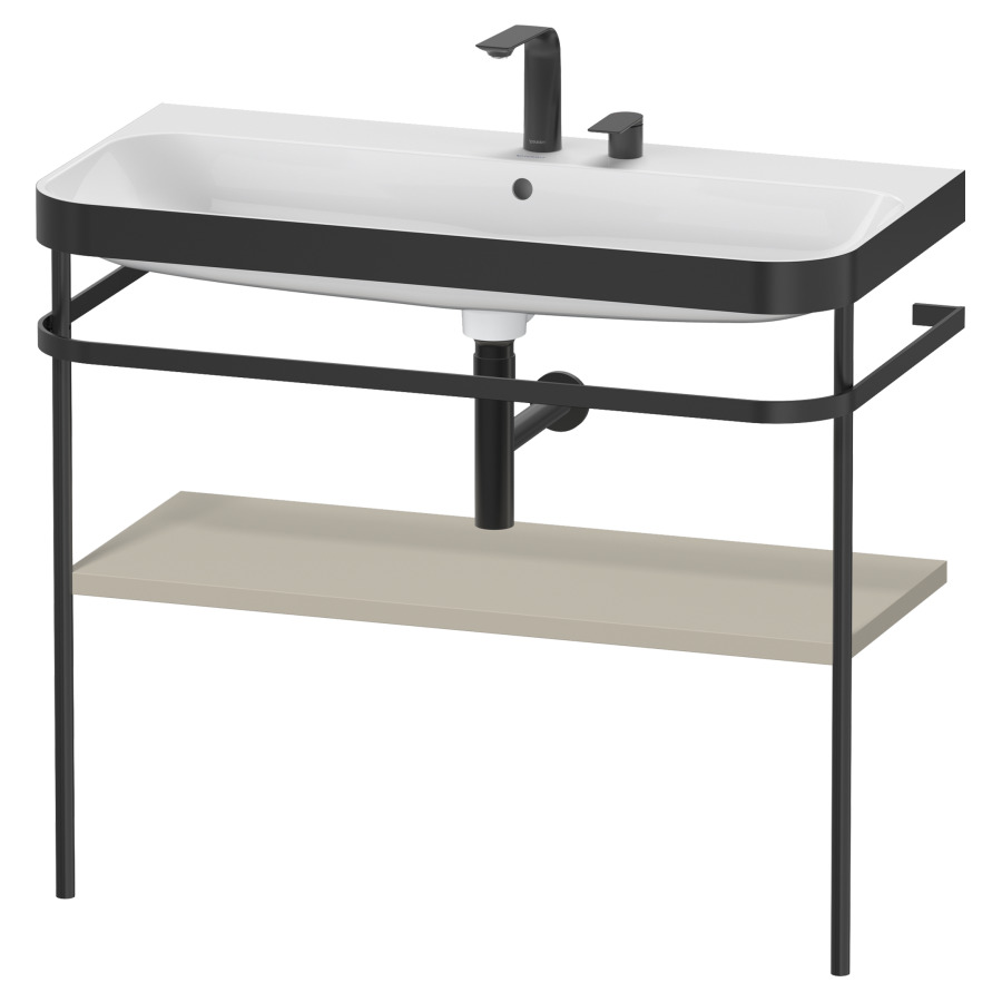 Combination de lavabo HAPPY
D.2 PLUS, 97,5 x 49 x 85 cm
1 tablette, posé sur le sol
profil noir mat
lavabo incl. avec plaque
de recourvrement en couleur
de console, porte-serviette
soupape d'écoulement
Push Open incl.