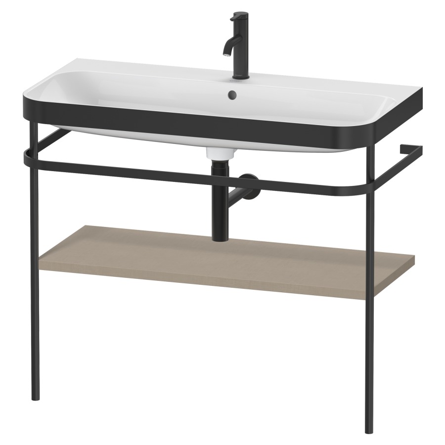 Combination de lavabo HAPPY
D.2 PLUS, 97,5 x 49 x 85 cm
1 tablette, posé sur le sol
profil noir mat
lavabo incl. avec plaque
de recourvrement en couleur
de console, porte-serviette
soupape d'écoulement
Push Open incl.
