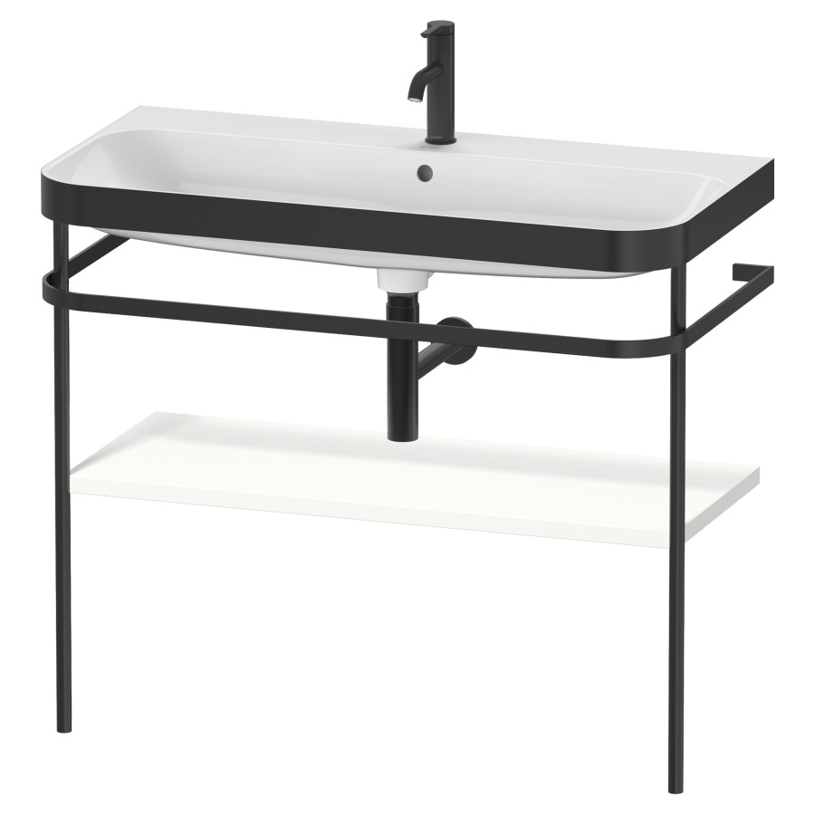 Combination de lavabo HAPPY
D.2 PLUS, 97,5 x 49 x 85 cm
1 tablette, posé sur le sol
profil noir mat
lavabo incl. avec plaque
de recourvrement en couleur
de console, porte-serviette
soupape d'écoulement
Push Open incl.